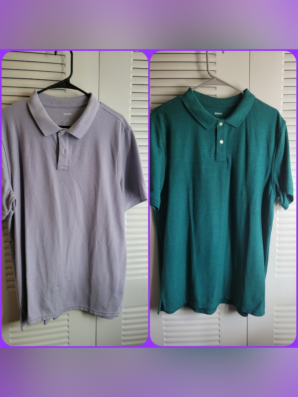 Two Men's Polo Shirts - Light Purple and Teal Size Large